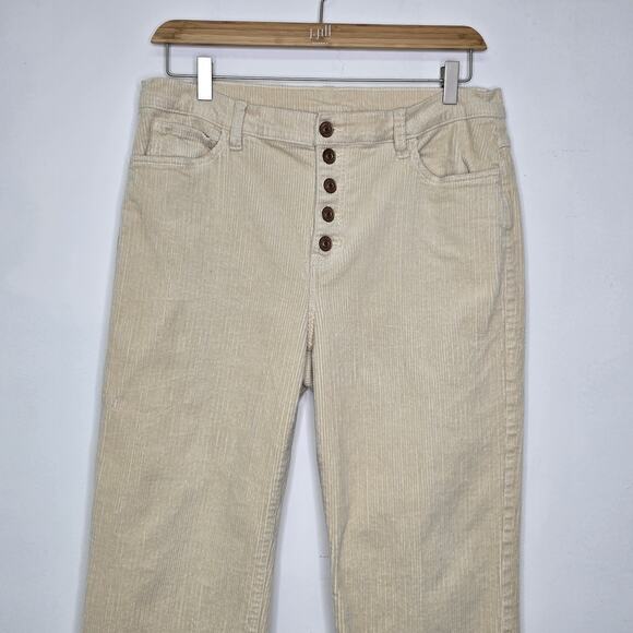 CAbi Corduroy Palm Beach Pant Size 12 Cream Crop Exposed Button Fly Pockets 4513 - Picture 2 of 8